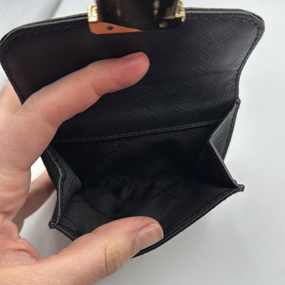 Michael Kors Bridgette Triflod Coin Case Wallet Black Gray Gold Logo Monogram - Picture 9 of 16